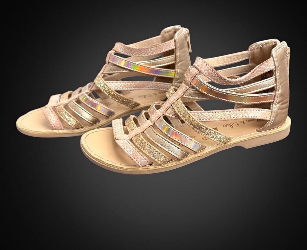 Olive & Edie Girls Strappy Gladiator Sandal US 13 Gold/Pink Ankle Zip